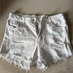 SHEIN White Frayed Jean Shorts